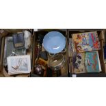 Mixed collection of items to include, oak cased weight set, Arabic knives, wedgwood queensware bowl,