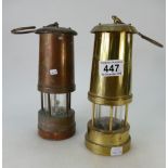 Two Old Copper & Brass Miner's Lamps