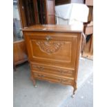 French carved oak drinks cabinet on 2 drawers on caster