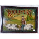 3 dimensional 1970's wood and plaster Roquefort Cheese advertising board.
