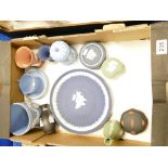 Mixed collection of multi coloured Wedgwood items to include wall plaque, planters, lidded pots,