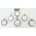 6 x silver gents pocket watches including Graves of Sheffield, full hunter.