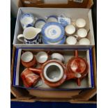 A mixed collection of pottery items to include - Oriental tea set with crane and gilt decoration