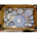 16 pieces of Wedgwood Jasperware including - teapot, vases, plates, trinket dishes with lids etc.