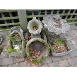 Collection of lager stone garden planters, ornaments,