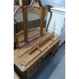 French carved oak ladies triple mirrored dressing table