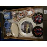 A mixed collection of ceramic items including - silver lined Moorcroft decorative wall plaque,