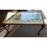 Coffee table with embroidery and glazed top on Queen Anne legs