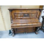 Edwardian Burr Walnut Ornate Upright Piano,