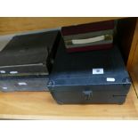 A collection of gramophone items including two boxes of records,