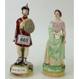 A pair of early 20th century Staffordshire figures depicting MacBeth and Lady MacBeth standing 20cm
