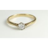 9ct gold & diamond single stone ring. Di