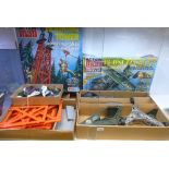 Palitoy Action Man pursuit craft and a training tower, boxed plus a box of accessories