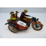 Old tin plate clockwork tin plate clockwork motorcycle and sidecar