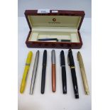 3 Sheaffer fountain pens, 3 parker fountain pens and 1 other