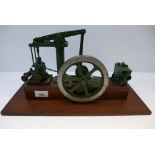 Old scratch built stationary engine on a mahogany base