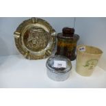 Chrome lidded pot with George V royal insignia, a king coronation dinner beaker bearing a royal