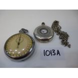 Lady's half hunter pocket watch in a silver case A/f. Together with 1967 Army stop watch and a white