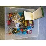 Box of costume jewellery including necklaces, rings, bracelets etc.