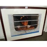 Framed photo of a girl on a train 6 of 75 pencil signed Paul Sansome 58cms x 39cms