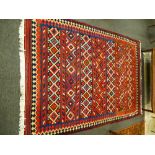 Old Kelim geometric rug having repeated lines of decoration 230cm x 158cm