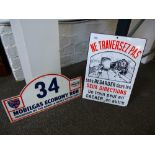 French enamel railway sign and a tin sign for the HANTS and BERKS Motor Club