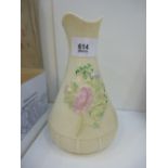 Belleek vase with embossed flower and ink design 18cm high