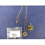 9ct yellow gold Star of David pendant on 9ct yellow gold neckchain, both stamped 375 and another 14K