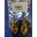 Pair of Victorian style hollow 9ct yellow gold earrings, stamped 375, approx 2.4g