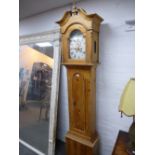 Antique Pine long cased clock with 8 day movement and painted dial 55cm