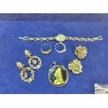 Small collection of costume jewellery including earrings, silver ladies wristwatch, enamelled