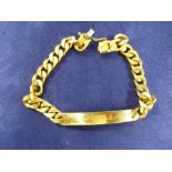 Heavy 18ct yellow gold identity bracelet engraved 'Hayman stamped 750, approx 48g