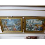 Pair of 18th century watercolours by F.W Gute possibly on glass or tin of figures with cattle and