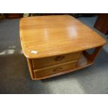 Ercol square oak coffee table with 2 drawers, 79cm