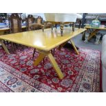 Modern oak oblong dining table on folding trle base,220cm