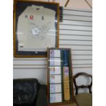 A signed cricket bat containing signatures of Ian Botham, Geoff Boycott and others, also a signed