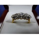 5 Stone diamond ring on an 18ct yellow gold shank, stamped 18ct, size QR