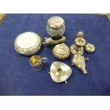 Collection of silver and other items including a continental trinket box with carved bone lid,