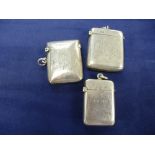 Three silver va cases engraved with names, dates and initials, approx 2.4 troy oz