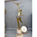 1930s Spelter figurine of a dancing lady holding a clock 46cm