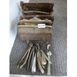 Two small Gladstone bags containing Dentist's tools and similar