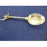 Silver spoon with plain bowl and ornate handle with cherub finial, Cher 1889, maker's mark SBL for