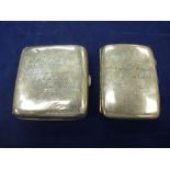 Two silver cigarette cases both with presentation inscriptions, 6 troy oz