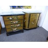 A modern Oriental style ch having four drawers and a similar bow front cupboard