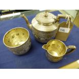 Victorian Scottish silver 3 piece tea set, decorated in Indian style with zodiac symbols/motifs,