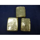 Two silver cigarette cases, A/F, 4.5 troy oz together with an Oriental silver plated card case