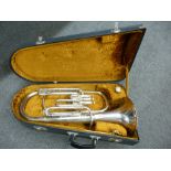 A plated Boosey and Hawkes 400 Tuba in case