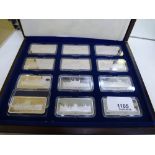 Set of 12 silver ingots depicting Royal Palaces by the Birmingham Mint Collection, in fitted case,