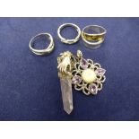 Small collection of silver jewellery including 3 rings 2 of which inset with diamond chips, rose