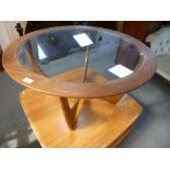 Vinatge G-Plan coffee table with inset glass top, 83cm